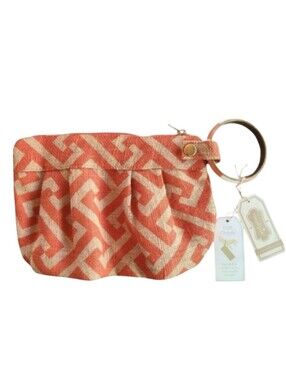 Mudpie Gameday Cuff Clutch Tangerine Wristlet Jute/Burlap